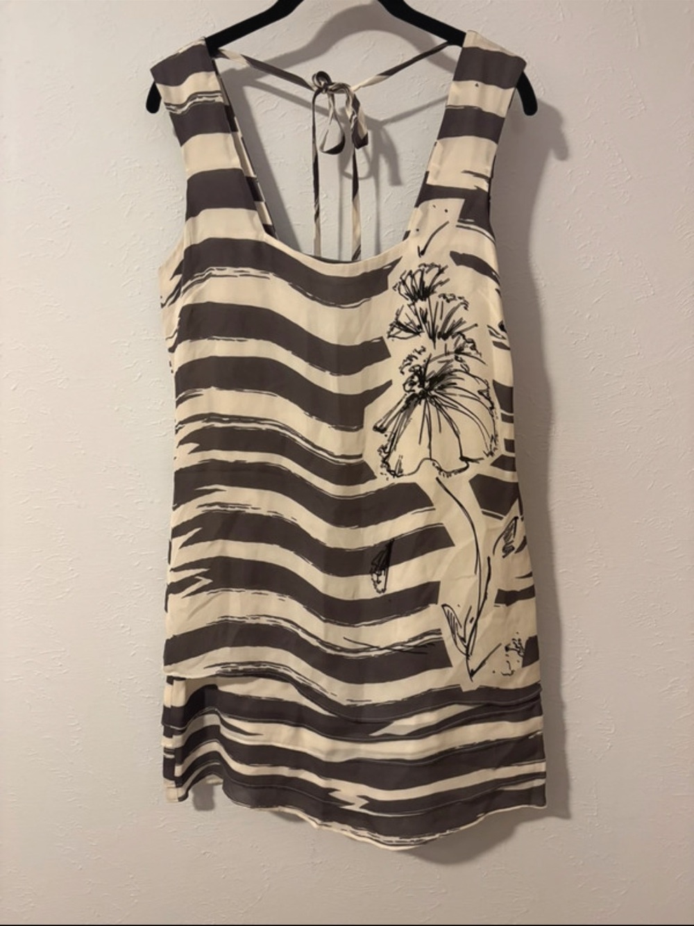 Madison Marcus Cream and Brown Striped Floral Tie-Back Camisole